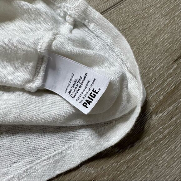 Paige White Linen Blend Short Sleeve Scoop‎ Neck Shirt Crotchet Lace Shoulders - Picture 8 of 8